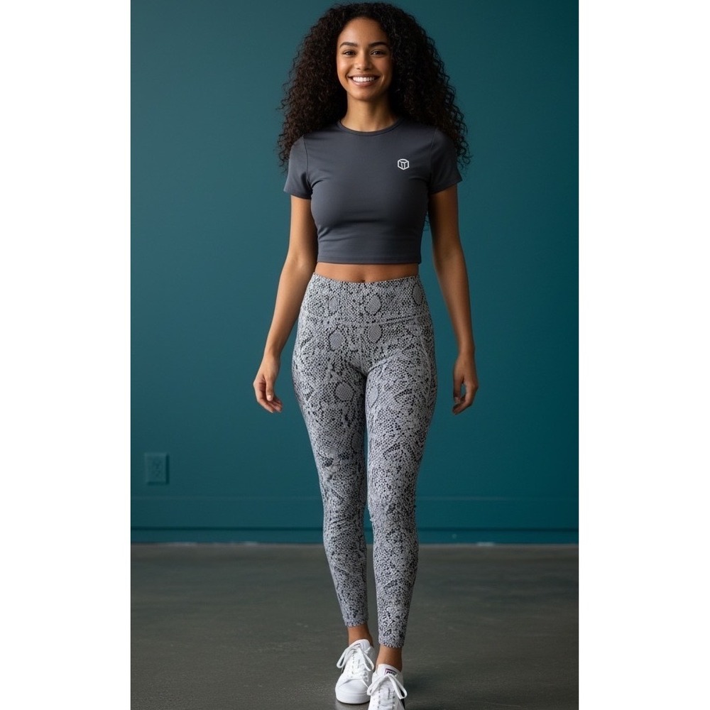 Varley Gray Silver Snakeprint Animal Print Century Leggings Size XS